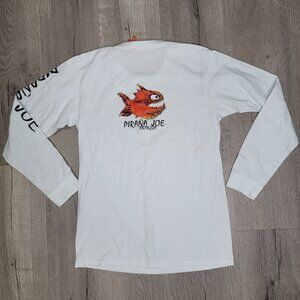 Pirana Joe Long Sleeve White T-Shirt With Orange Fish Graphic Size L fishing